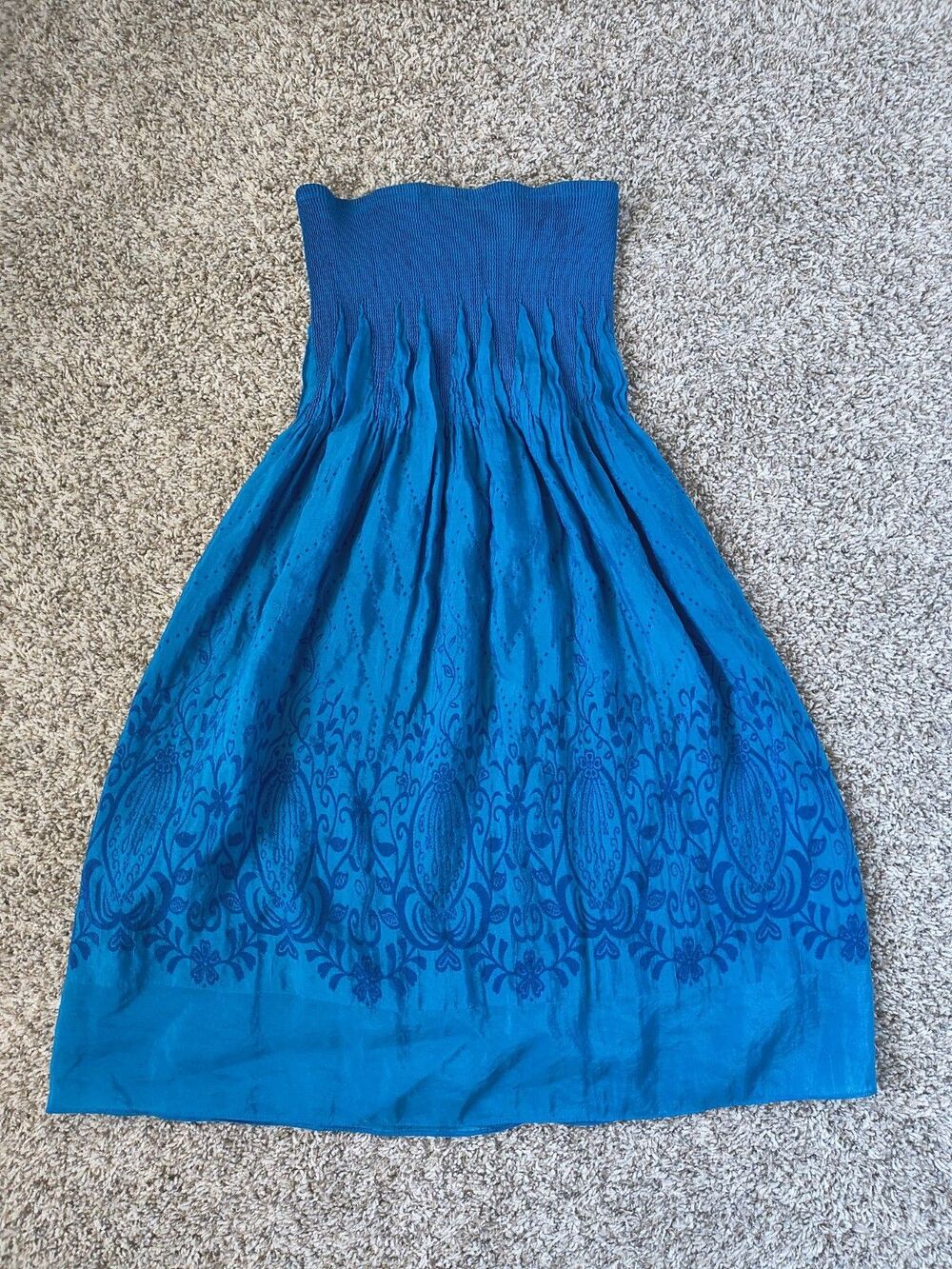 Lapis Blue Women's Strapless Midi Dress One Size Smocked Boho Floral